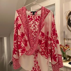Forever 21 White & Fuschia Kimono blouse